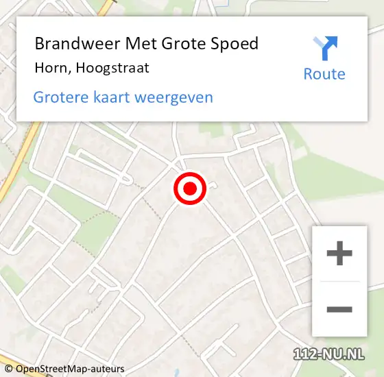 Locatie op kaart van de 112 melding: Brandweer Met Grote Spoed Naar Horn, Hoogstraat op 26 oktober 2019 10:38