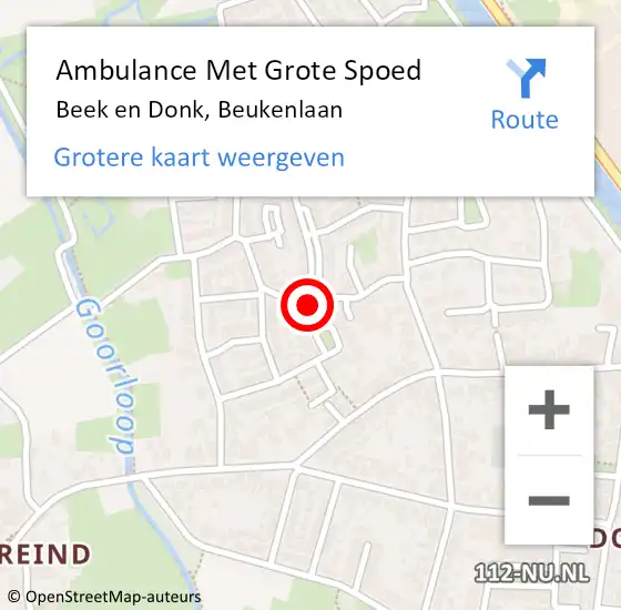 Locatie op kaart van de 112 melding: Ambulance Met Grote Spoed Naar Beek en Donk, Beukenlaan op 26 oktober 2019 10:40