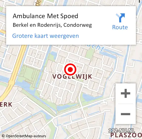 Locatie op kaart van de 112 melding: Ambulance Met Spoed Naar Berkel en Rodenrijs, Condorweg op 26 oktober 2019 11:59