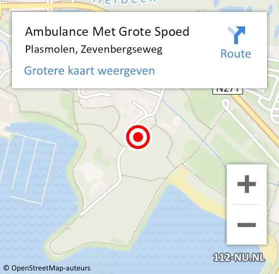Locatie op kaart van de 112 melding: Ambulance Met Grote Spoed Naar Plasmolen, Zevenbergseweg op 26 oktober 2019 13:15