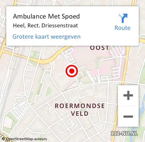 Locatie op kaart van de 112 melding: Ambulance Met Spoed Naar Heel, Rect. Driessenstraat op 26 oktober 2019 15:18