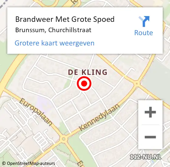 Locatie op kaart van de 112 melding: Brandweer Met Grote Spoed Naar Brunssum, Churchillstraat op 26 oktober 2019 16:49