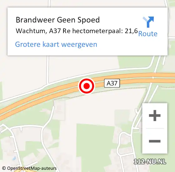 Locatie op kaart van de 112 melding: Brandweer Geen Spoed Naar Wachtum, A37 Re hectometerpaal: 21,6 op 26 oktober 2019 18:25