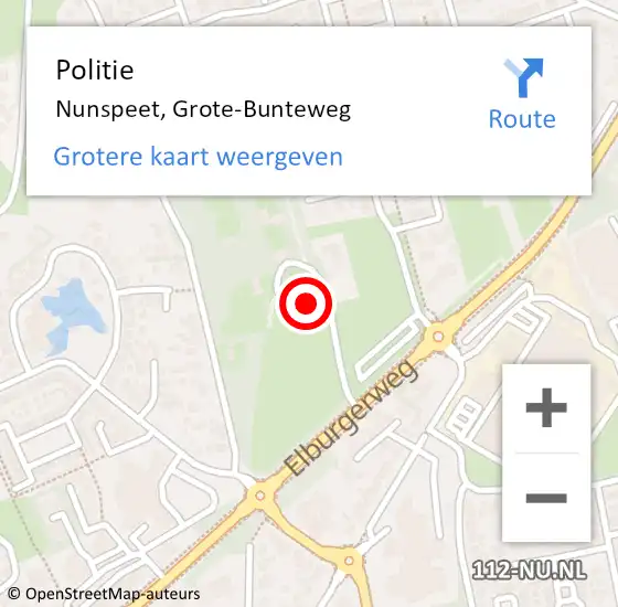 Locatie op kaart van de 112 melding: Politie Nunspeet, Grote-Bunteweg op 26 oktober 2019 23:50