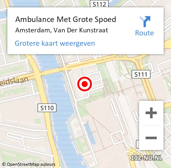 Locatie op kaart van de 112 melding: Ambulance Met Grote Spoed Naar Amsterdam, Van Der Kunstraat op 27 oktober 2019 00:15