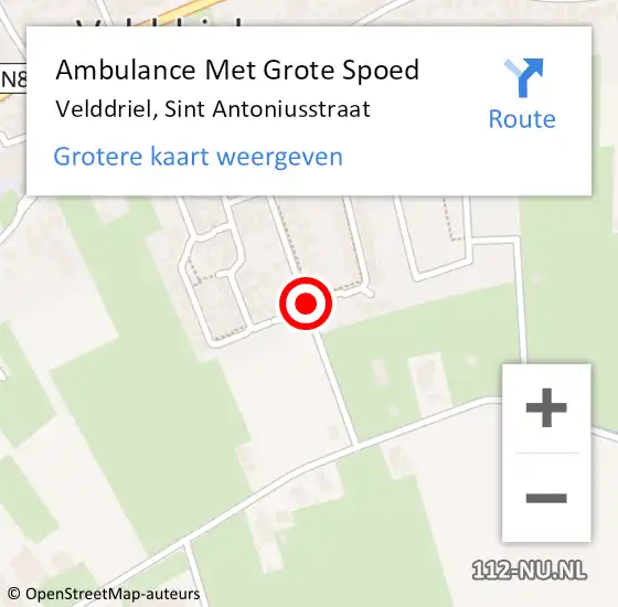 Locatie op kaart van de 112 melding: Ambulance Met Grote Spoed Naar Velddriel, Sint Antoniusstraat op 27 oktober 2019 00:27