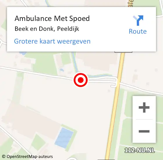 Locatie op kaart van de 112 melding: Ambulance Met Spoed Naar Beek en Donk, Peeldijk op 27 oktober 2019 00:43
