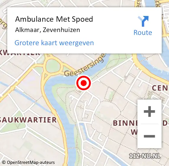 Locatie op kaart van de 112 melding: Ambulance Met Spoed Naar Alkmaar, Zevenhuizen op 27 oktober 2019 01:30