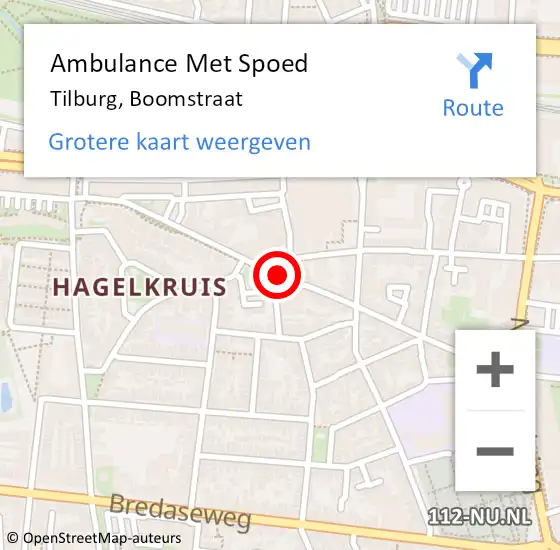 Locatie op kaart van de 112 melding: Ambulance Met Spoed Naar Tilburg, Boomstraat op 27 oktober 2019 01:35