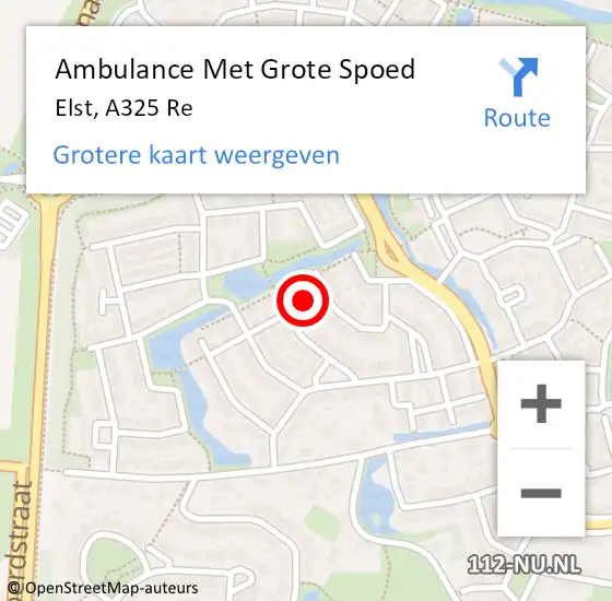 Locatie op kaart van de 112 melding: Ambulance Met Grote Spoed Naar Elst, A325 Re op 27 oktober 2019 01:58