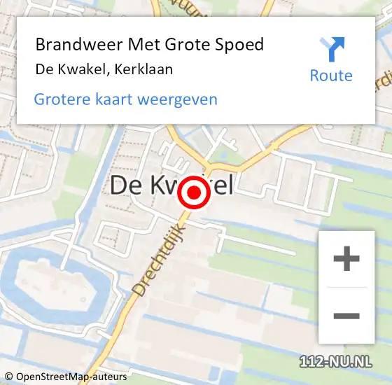 Locatie op kaart van de 112 melding: Brandweer Met Grote Spoed Naar De Kwakel, Kerklaan op 27 oktober 2019 02:55