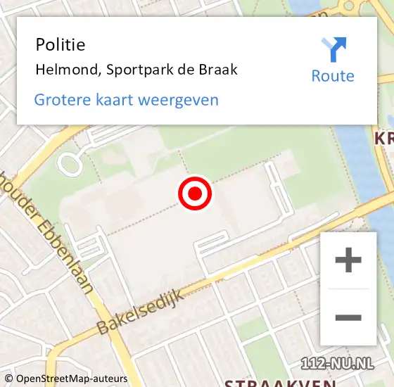 Locatie op kaart van de 112 melding: Politie Helmond, Sportpark de Braak op 27 oktober 2019 03:05