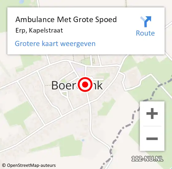 Locatie op kaart van de 112 melding: Ambulance Met Grote Spoed Naar Erp, Kapelstraat op 27 oktober 2019 05:30