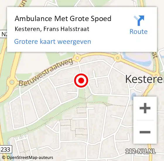 Locatie op kaart van de 112 melding: Ambulance Met Grote Spoed Naar Kesteren, Frans Halsstraat op 27 oktober 2019 07:39