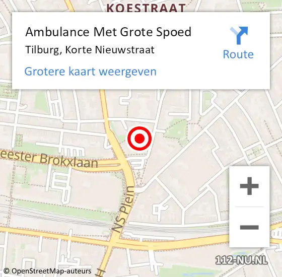 Locatie op kaart van de 112 melding: Ambulance Met Grote Spoed Naar Tilburg, Korte Nieuwstraat op 27 oktober 2019 09:15