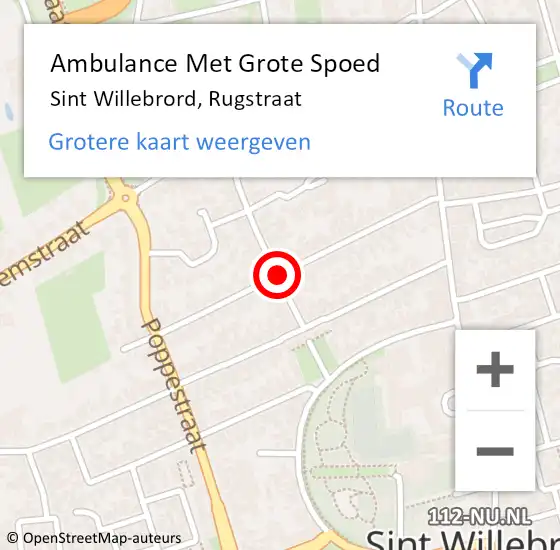 Locatie op kaart van de 112 melding: Ambulance Met Grote Spoed Naar Sint Willebrord, Rugstraat op 27 oktober 2019 10:36