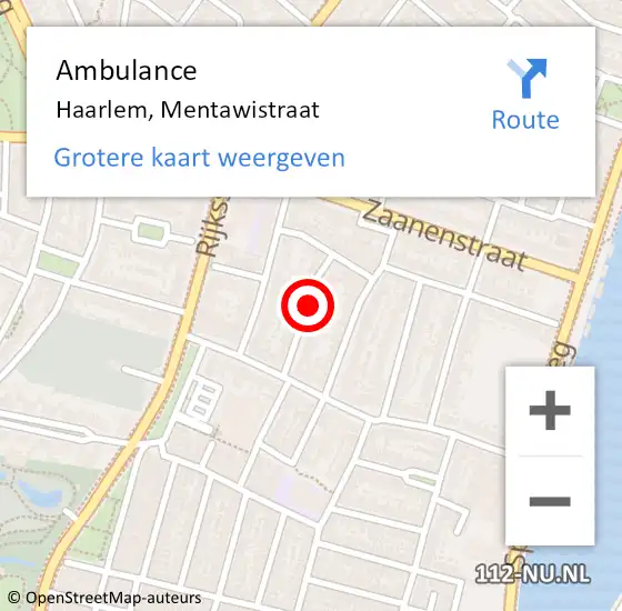 Locatie op kaart van de 112 melding: Ambulance Haarlem, Mentawistraat op 27 oktober 2019 10:43