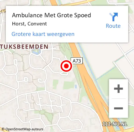 Locatie op kaart van de 112 melding: Ambulance Met Grote Spoed Naar Horst, Convent op 17 april 2014 21:46