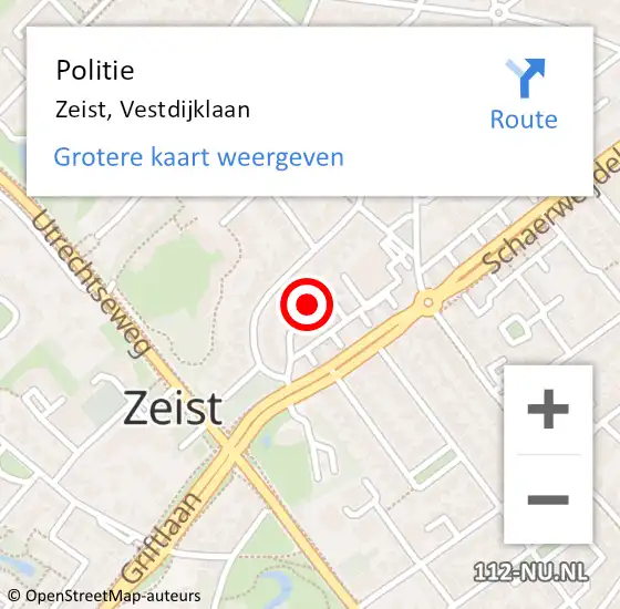 Locatie op kaart van de 112 melding: Politie Zeist, Vestdijklaan op 27 oktober 2019 12:49