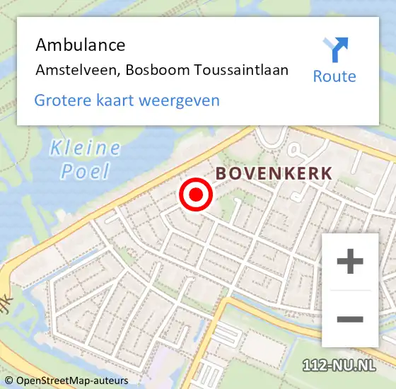 Locatie op kaart van de 112 melding: Ambulance Amstelveen, Bosboom Toussaintlaan op 27 oktober 2019 12:58