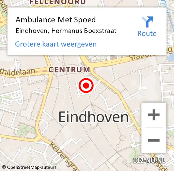 Locatie op kaart van de 112 melding: Ambulance Met Spoed Naar Eindhoven, Hermanus Boexstraat op 27 oktober 2019 15:03