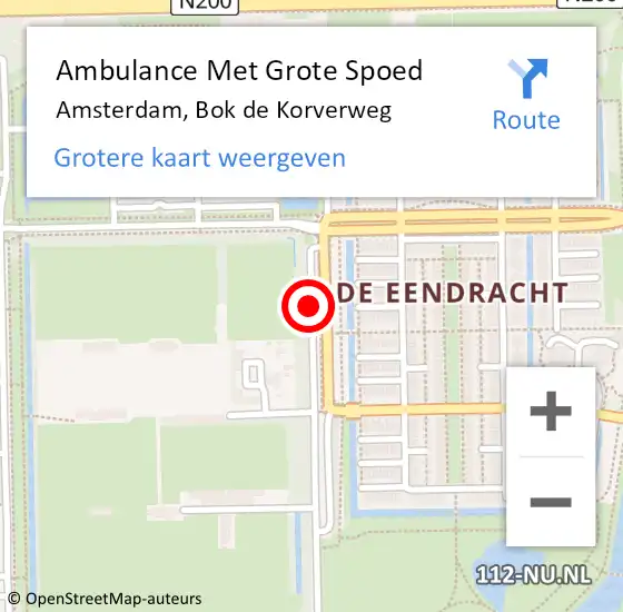 Locatie op kaart van de 112 melding: Ambulance Met Grote Spoed Naar Amsterdam, Bok de Korverweg op 27 oktober 2019 15:40