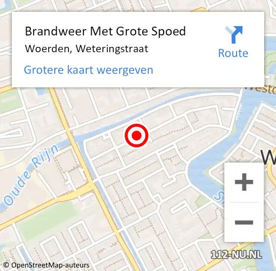 Locatie op kaart van de 112 melding: Brandweer Met Grote Spoed Naar Woerden, Weteringstraat op 27 oktober 2019 18:06