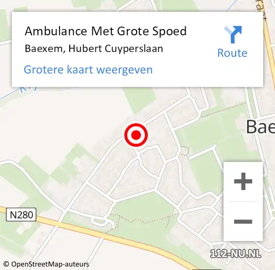 Locatie op kaart van de 112 melding: Ambulance Met Grote Spoed Naar Baexem, Hubert Cuyperslaan op 17 april 2014 22:31