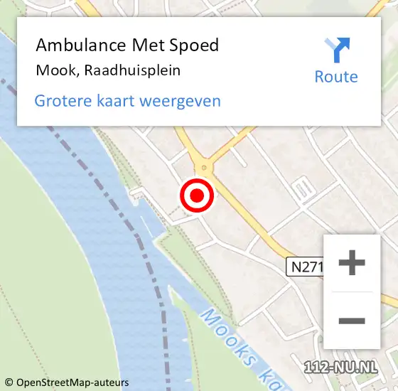 Locatie op kaart van de 112 melding: Ambulance Met Spoed Naar Mook, Raadhuisplein op 27 oktober 2019 20:50