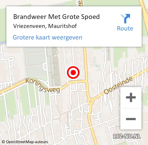 Locatie op kaart van de 112 melding: Brandweer Met Grote Spoed Naar Vriezenveen, Mauritshof op 27 oktober 2019 21:14