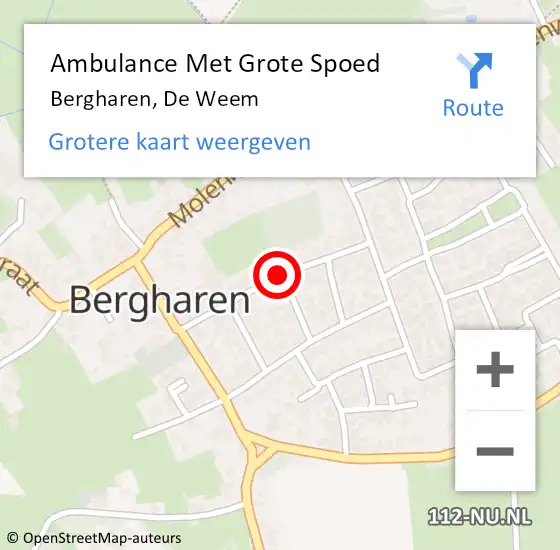 Locatie op kaart van de 112 melding: Ambulance Met Grote Spoed Naar Bergharen, De Weem op 28 oktober 2019 03:15