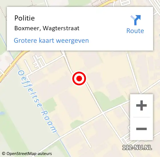 Locatie op kaart van de 112 melding: Politie Boxmeer, Wagterstraat op 28 oktober 2019 07:17