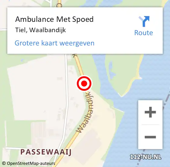 Locatie op kaart van de 112 melding: Ambulance Met Spoed Naar Tiel, Waalbandijk op 28 oktober 2019 08:09