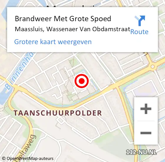 Locatie op kaart van de 112 melding: Brandweer Met Grote Spoed Naar Maassluis, Wassenaer Van Obdamstraat op 28 oktober 2019 08:17
