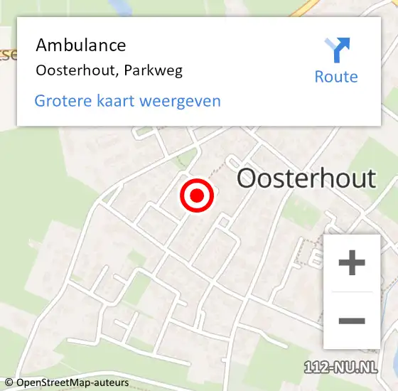 Locatie op kaart van de 112 melding: Ambulance Oosterhout, Parkweg op 28 oktober 2019 08:22