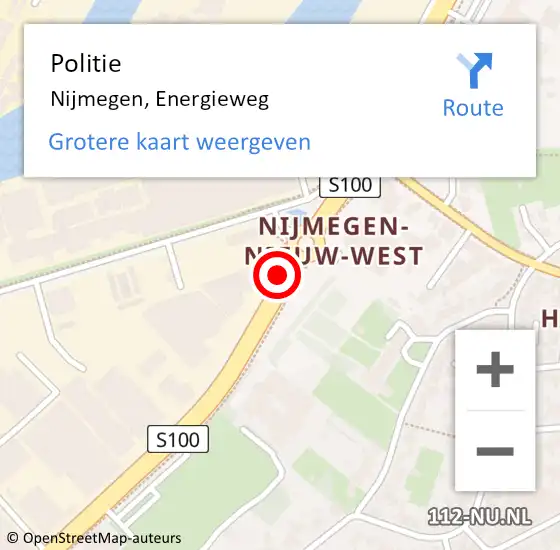 Locatie op kaart van de 112 melding: Politie Nijmegen, Energieweg op 28 oktober 2019 09:47