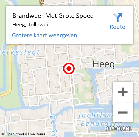 Locatie op kaart van de 112 melding: Brandweer Met Grote Spoed Naar Heeg, Tollewei op 28 oktober 2019 10:08