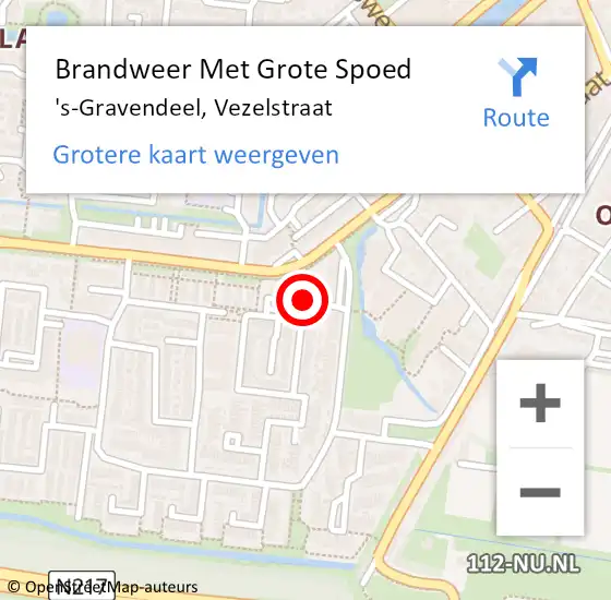 Locatie op kaart van de 112 melding: Brandweer Met Grote Spoed Naar 's-Gravendeel, Vezelstraat op 28 oktober 2019 12:30