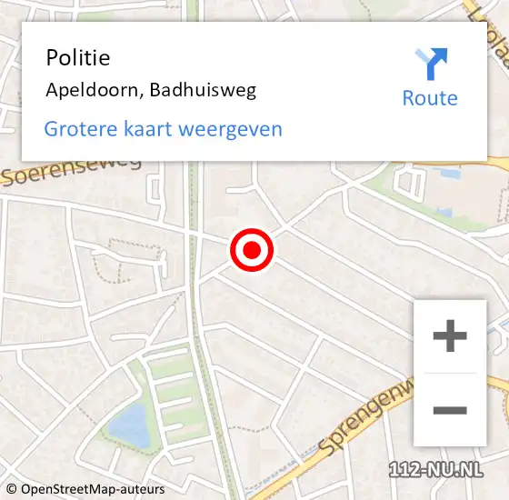 Locatie op kaart van de 112 melding: Politie Apeldoorn, Badhuisweg op 28 oktober 2019 12:47