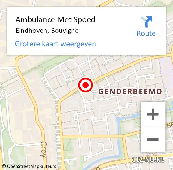 Locatie op kaart van de 112 melding: Ambulance Met Spoed Naar Eindhoven, Bouvigne op 28 oktober 2019 12:49