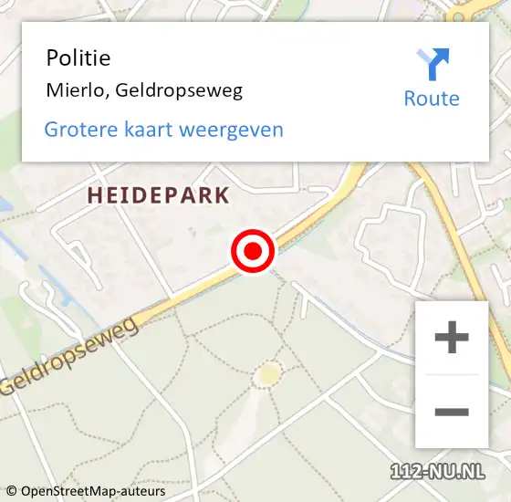 Locatie op kaart van de 112 melding: Politie Mierlo, Geldropseweg op 28 oktober 2019 13:55