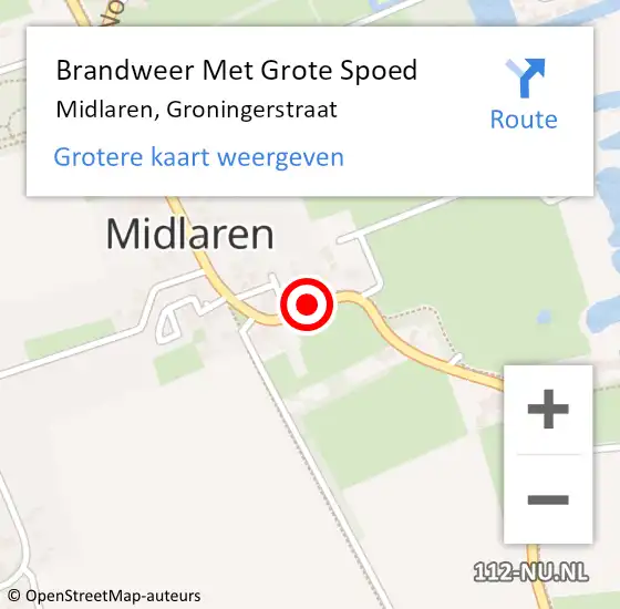 Locatie op kaart van de 112 melding: Brandweer Met Grote Spoed Naar Midlaren, Groningerstraat op 28 oktober 2019 15:20