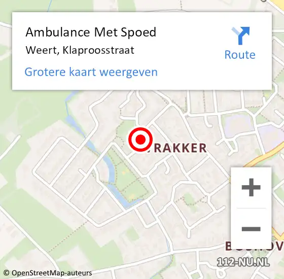 Locatie op kaart van de 112 melding: Ambulance Met Spoed Naar Weert, Klaproosstraat op 28 oktober 2019 15:20