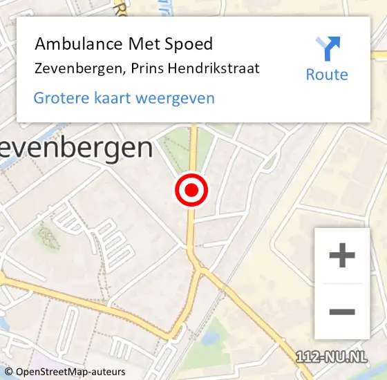 Locatie op kaart van de 112 melding: Ambulance Met Spoed Naar Zevenbergen, Prins Hendrikstraat op 28 oktober 2019 15:32