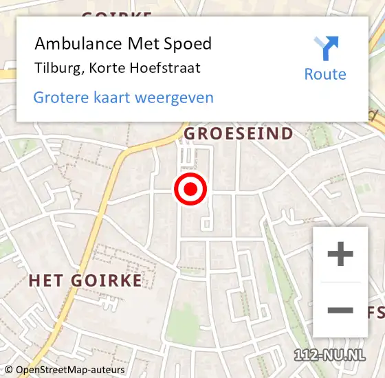 Locatie op kaart van de 112 melding: Ambulance Met Spoed Naar Tilburg, Korte Hoefstraat op 28 oktober 2019 16:36