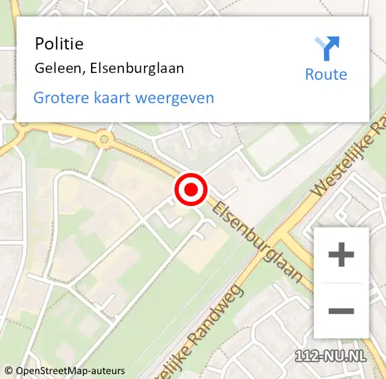 Locatie op kaart van de 112 melding: Politie Geleen, Elsenburglaan op 28 oktober 2019 18:19