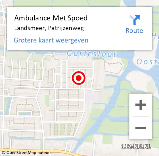 Locatie op kaart van de 112 melding: Ambulance Met Spoed Naar Landsmeer, Patrijzenweg op 28 oktober 2019 19:05