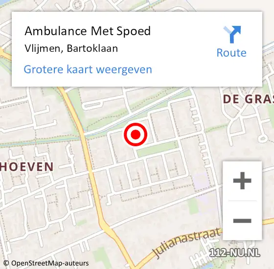 Locatie op kaart van de 112 melding: Ambulance Met Spoed Naar Vlijmen, Bartoklaan op 18 april 2014 02:14