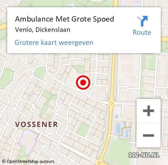 Locatie op kaart van de 112 melding: Ambulance Met Grote Spoed Naar Venlo, Dickenslaan op 28 oktober 2019 19:27