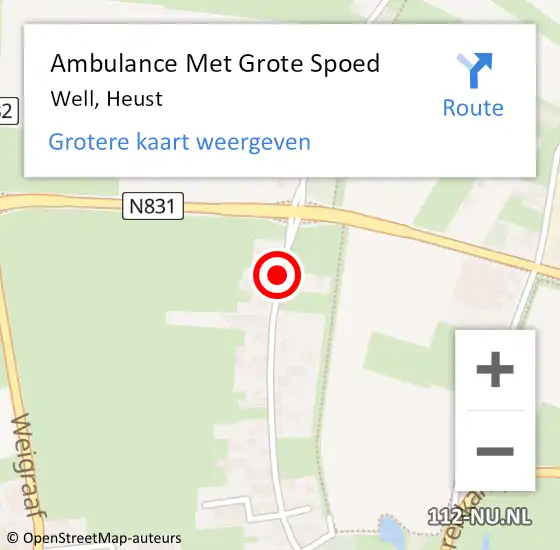 Locatie op kaart van de 112 melding: Ambulance Met Grote Spoed Naar Well, Heust op 28 oktober 2019 22:39